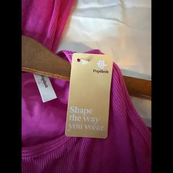 NWT Pink Popilush Shapewear Modal Crew Neck Slimming Maxi Dress, Size Large - Picture 9 of 9
